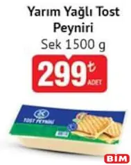 SEK YARIM YAĞLI TOST PEYNİRİ 1500 G